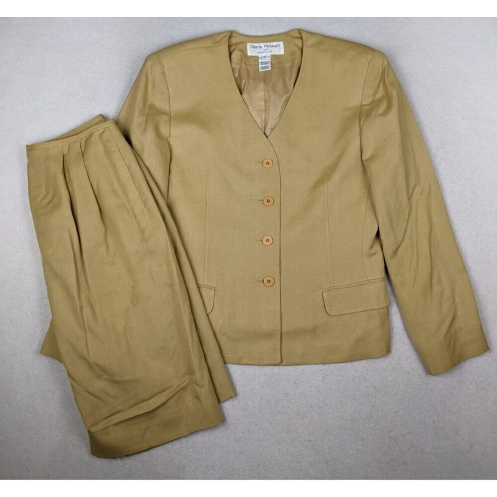 RENA ROWAN FOR SAVILLE - WOMEN'S BEIGE/GOLD SKIRT SUIT - SIZE 12